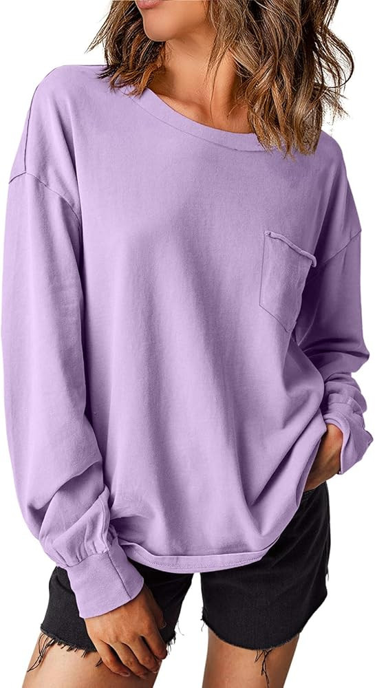 EVALESS Long Sleeve Shirts for Women Spring Summer Fashion 2025 Cotton Crewneck Tops Oversized Ts... | Amazon (US)