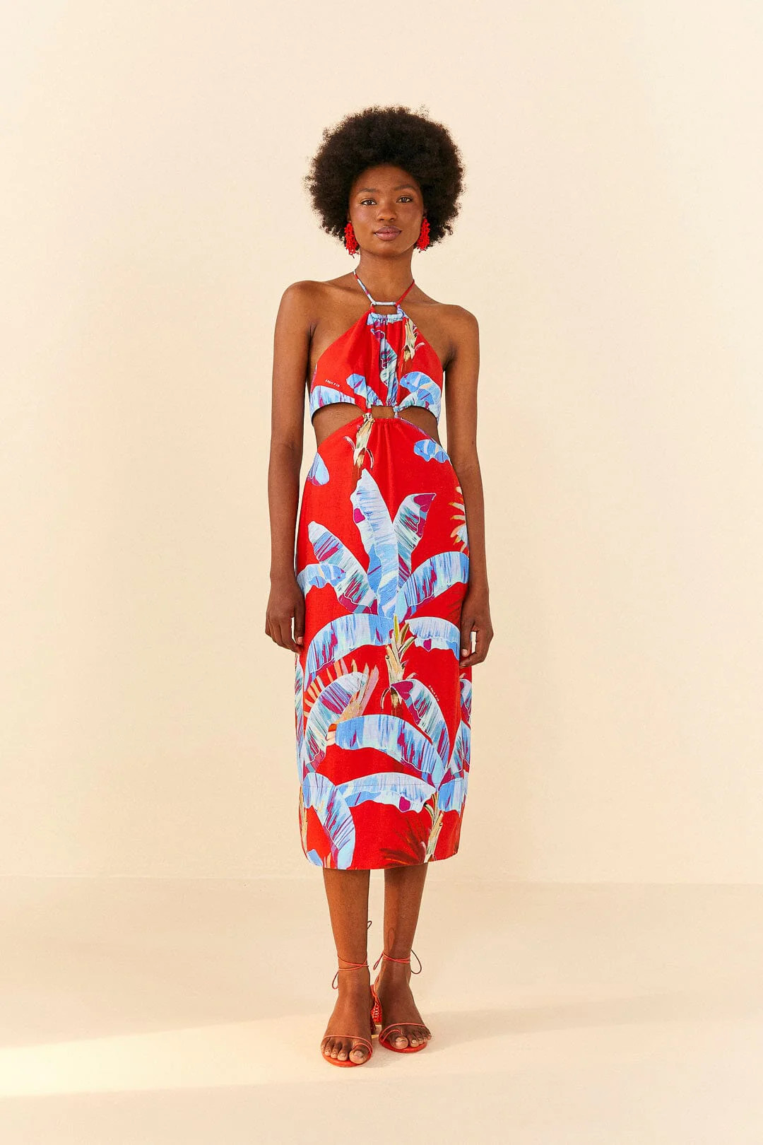 red sweet jungle cut out midi dress | FarmRio (US)