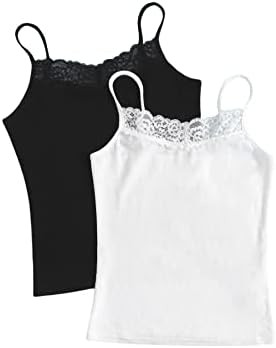 Milumia Girl's 2 Pieces Rib Knit Camisoles Lace Spaghetti Strap Cami Tank Tops | Amazon (US)