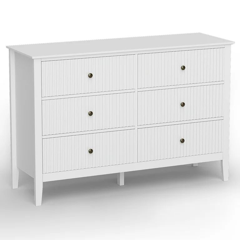 Morden Vertical Stripes 6-Drawer Double Dresser,White Painted Wide Chest of Drawers,Wooden Storag... | Walmart (US)