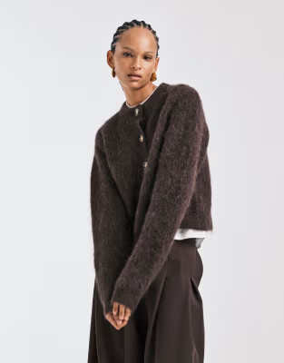 ASOS DESIGN chunky premium alpaca blend cardigan in chocolate | ASOS | ASOS (Global)