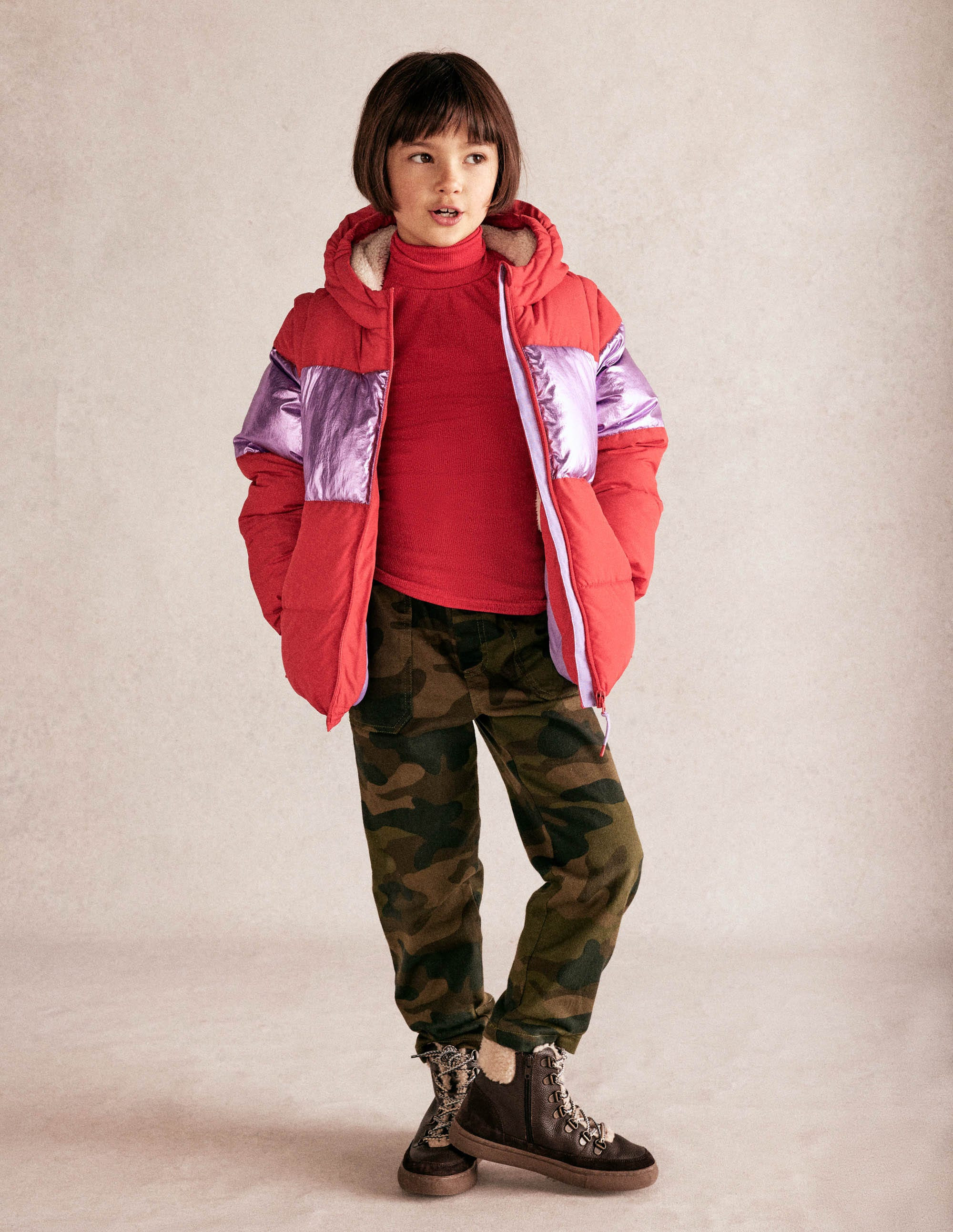 2-in-1 Padded Coat-Red/Pink Metallic | Boden (US)