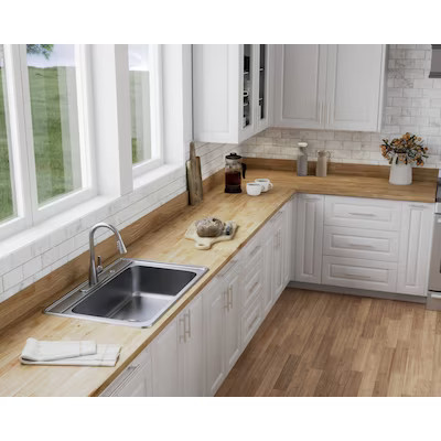 allen + roth 8-ft. x 39-in. Natural Acacia Chevron Butcher Block Countertop and Sink Collection | Lowe's
