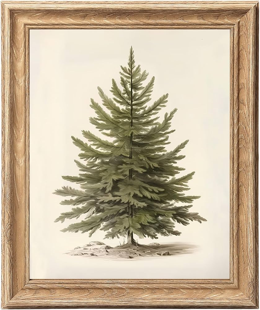 ASTRDECOR Framed Vintage Christmas Tree Wall Art 8x10, Rustic Pine Tree Botanical Winter Poster P... | Amazon (US)