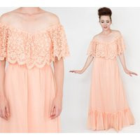 1970S Peach Lace Off-Shoulder Maxi Dress | Vintage Boho | Etsy (US)