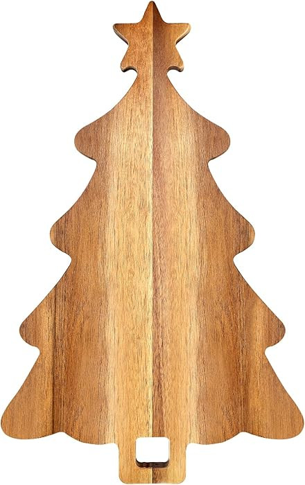 16.5" Wooden Christmas Tree Charcuterie Boards Acacia Wood Cutting Board with Handle Christmas Ki... | Amazon (US)