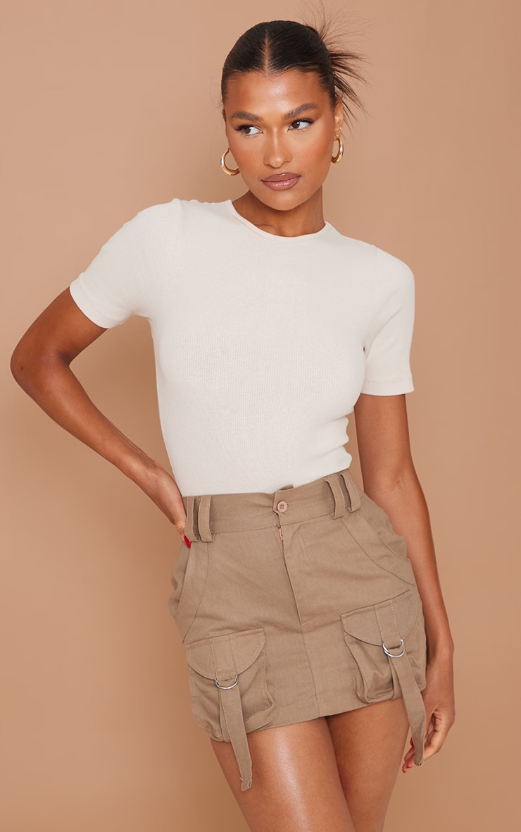 Mocha Cargo Pocket Detail Micro Mini Skirt | PrettyLittleThing UK