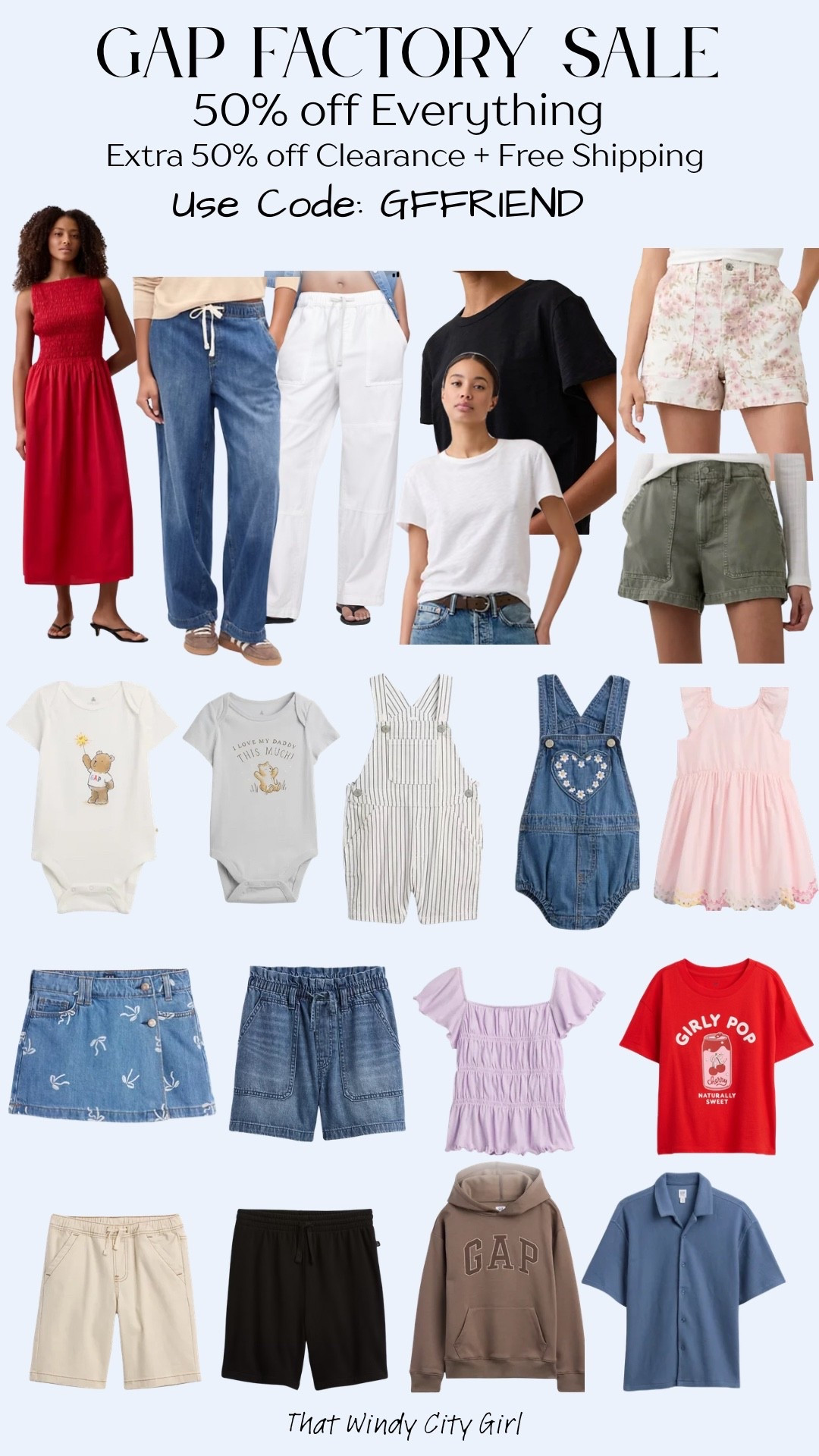 GAP Factory is having a 50% off everything sale for the entire family! Even better- 50% off clearance + and additional 15% off and FREE SHIPPING on ALL orders with this code: GFFRIENDS  #sale #gap #GapSale

#LTKSaleAlert #LTKBaby #LTKKids