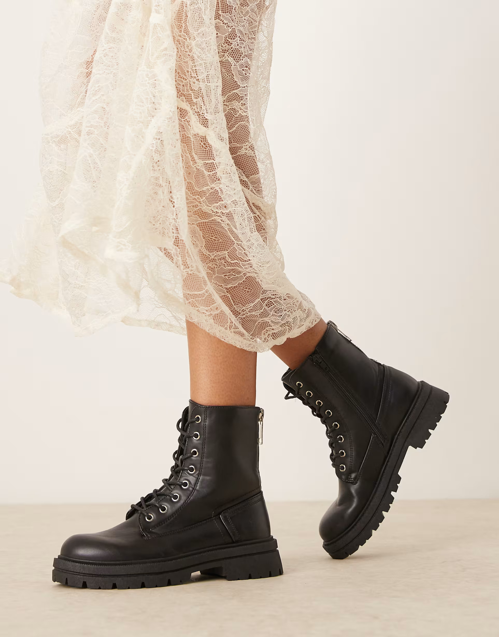 New Look lace up low ankle boot in black | ASOS (Global)