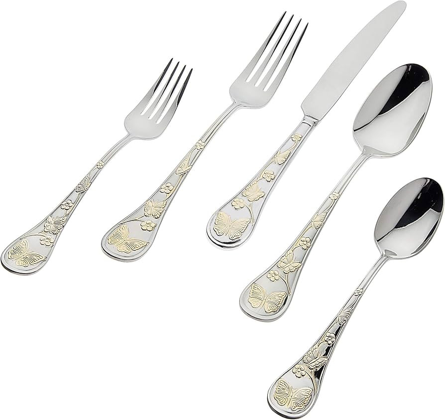 Godinger Flatware Set of Golden Cutlery, Knife/Fork/Spoon - Service of 4 | Amazon (US)