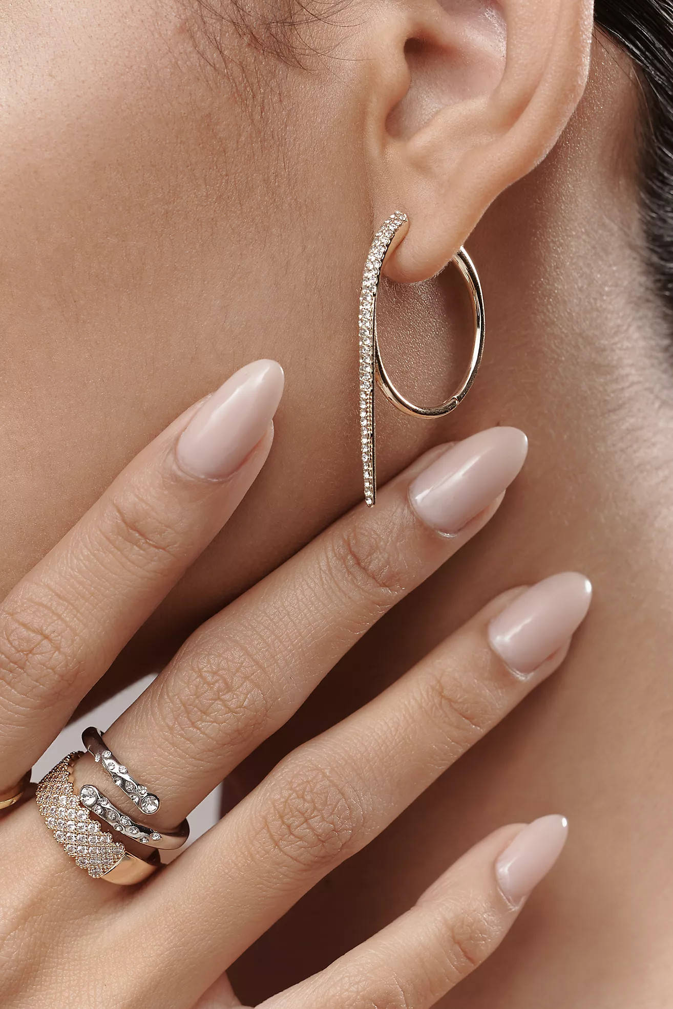 Large Crystal Rocker Hoop Earrings | Anthropologie (US)