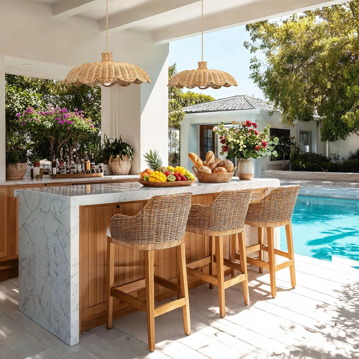 Aurelia Outdoor Rattan Pendant Light - 24" Natural Large Dome 1-Light Polished Handwoven Dimmable... | Wayfair North America