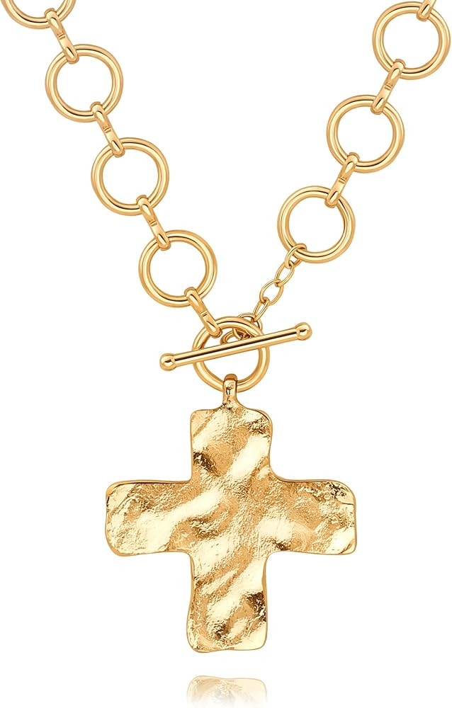 18k Gold Plated Chain Link Necklace for Women, Baroque Pearl/Compass Pendant Necklace | Amazon (US)