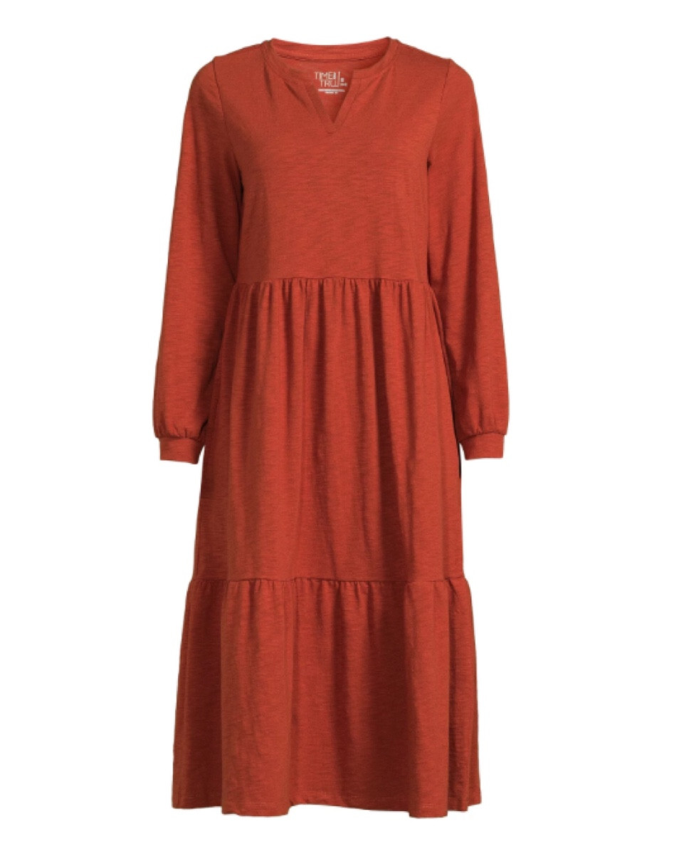 Knit tiered fall midi dress at Walmart! Fall dresses! Walmart fashion! 
