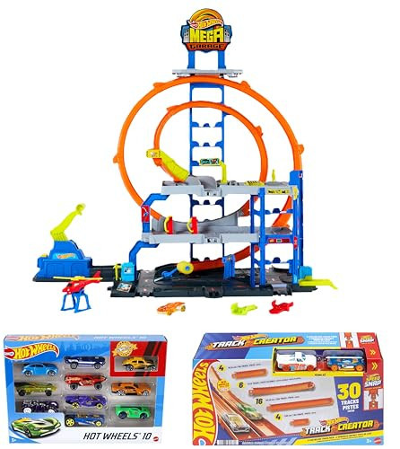 Bundle of Hot Wheels Track Set with Car & Helicopter, 2 Loops + Track Creator Deluxe Pack & 2 Vehicles, 25 Feet + Hot Wheels Set of 10 Toy Trucks and Cars, Styles May Vary (Amazon Exclusive) | Amazon (US)
