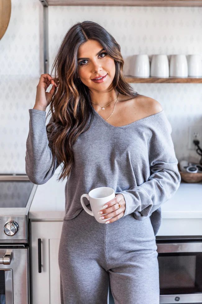 Gather Around Grey Solid Lounge Sweater | The Pink Lily Boutique