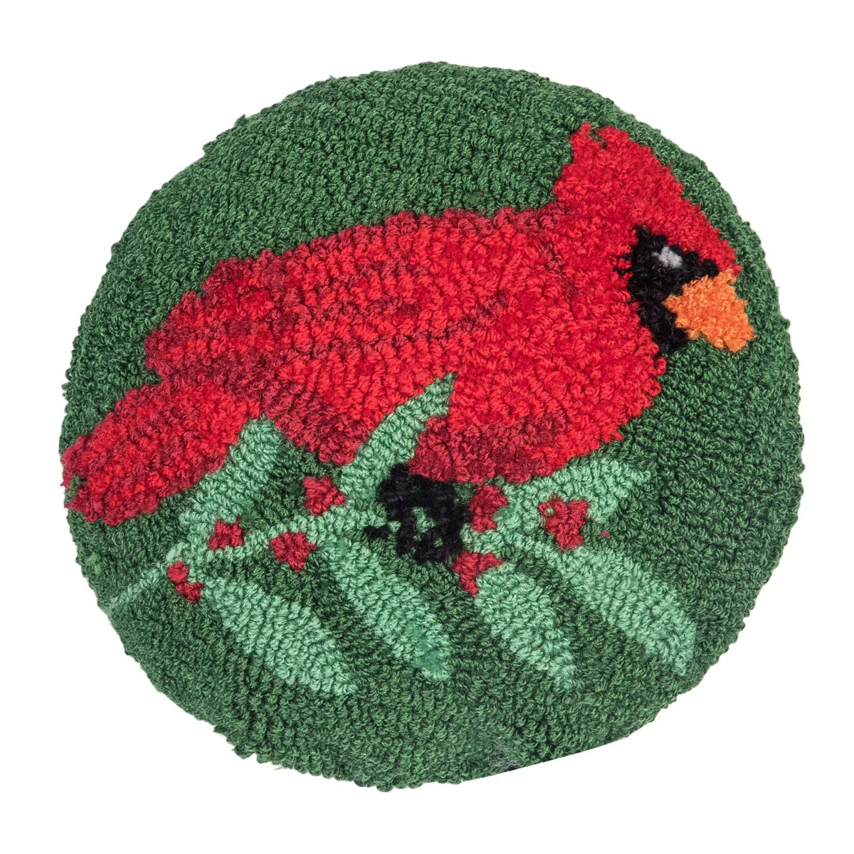 C&F Home Cardinal on Branch Hooked Mini Round Christmas Accent Pillow 10" x 10" | Target