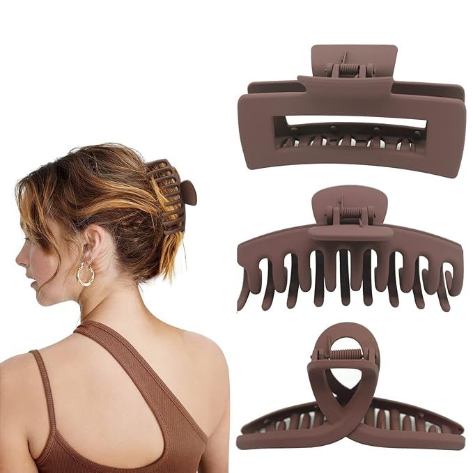 Brown Claw Clips, Large Hair Claw Clips for Thick/Thin Hair, Big Matte Banana Hair Clips, Jumbo C... | Amazon (US)