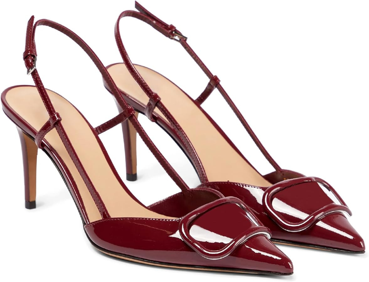 CarolieRossi Women Heeled Slingback Sandals Closed Pointed Toe Stiletto High Heels Slip-On Backle... | Amazon (US)