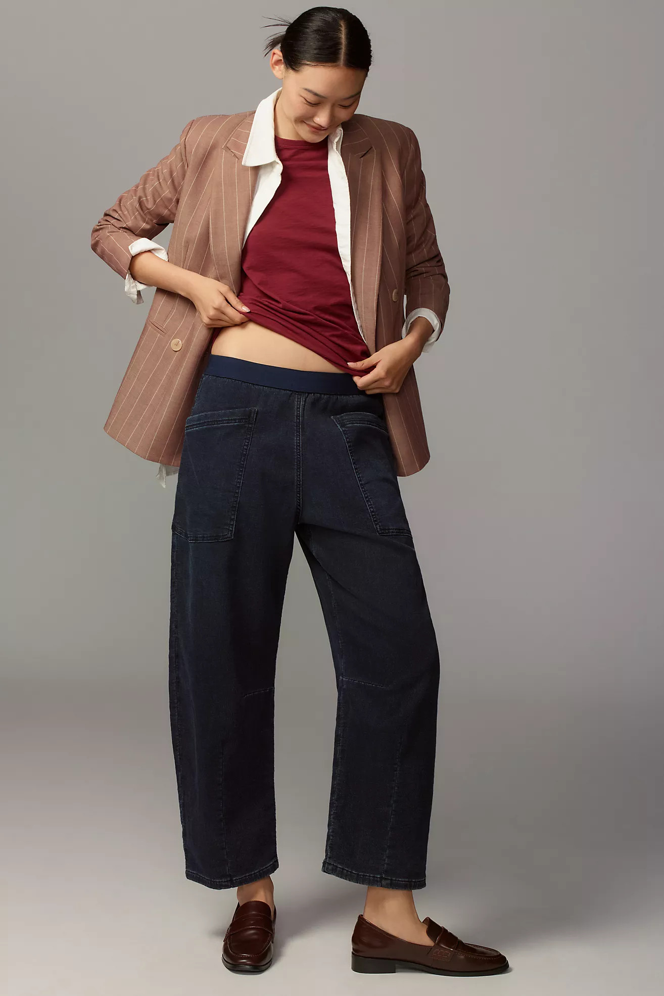 Pilcro Mid-Rise Pull-On Tapered Denim-Knit Jeans | Anthropologie (US)