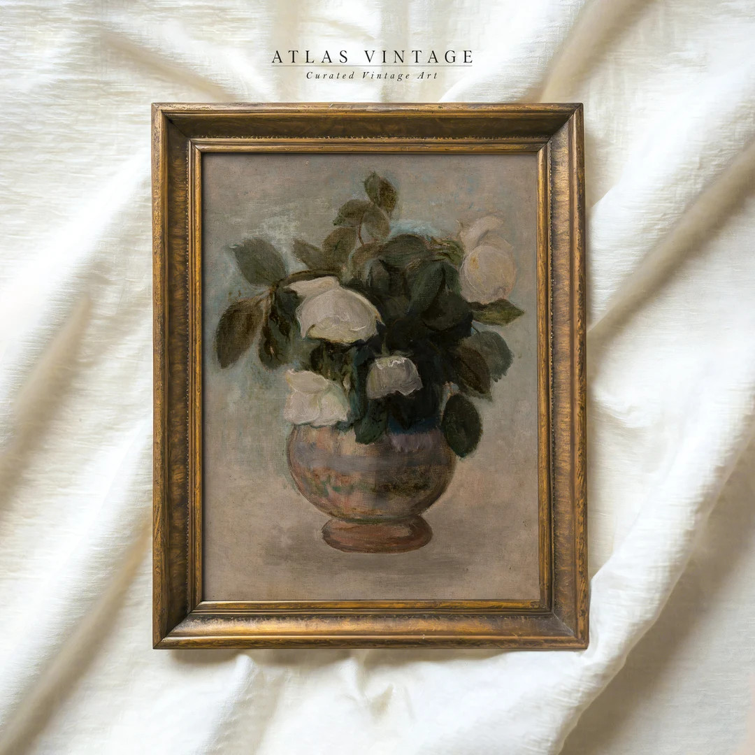 Vintage Botanical Print | Printable Still Life Roses Painting | Flower Vase Art Farmhouse Decor D... | Etsy (US)