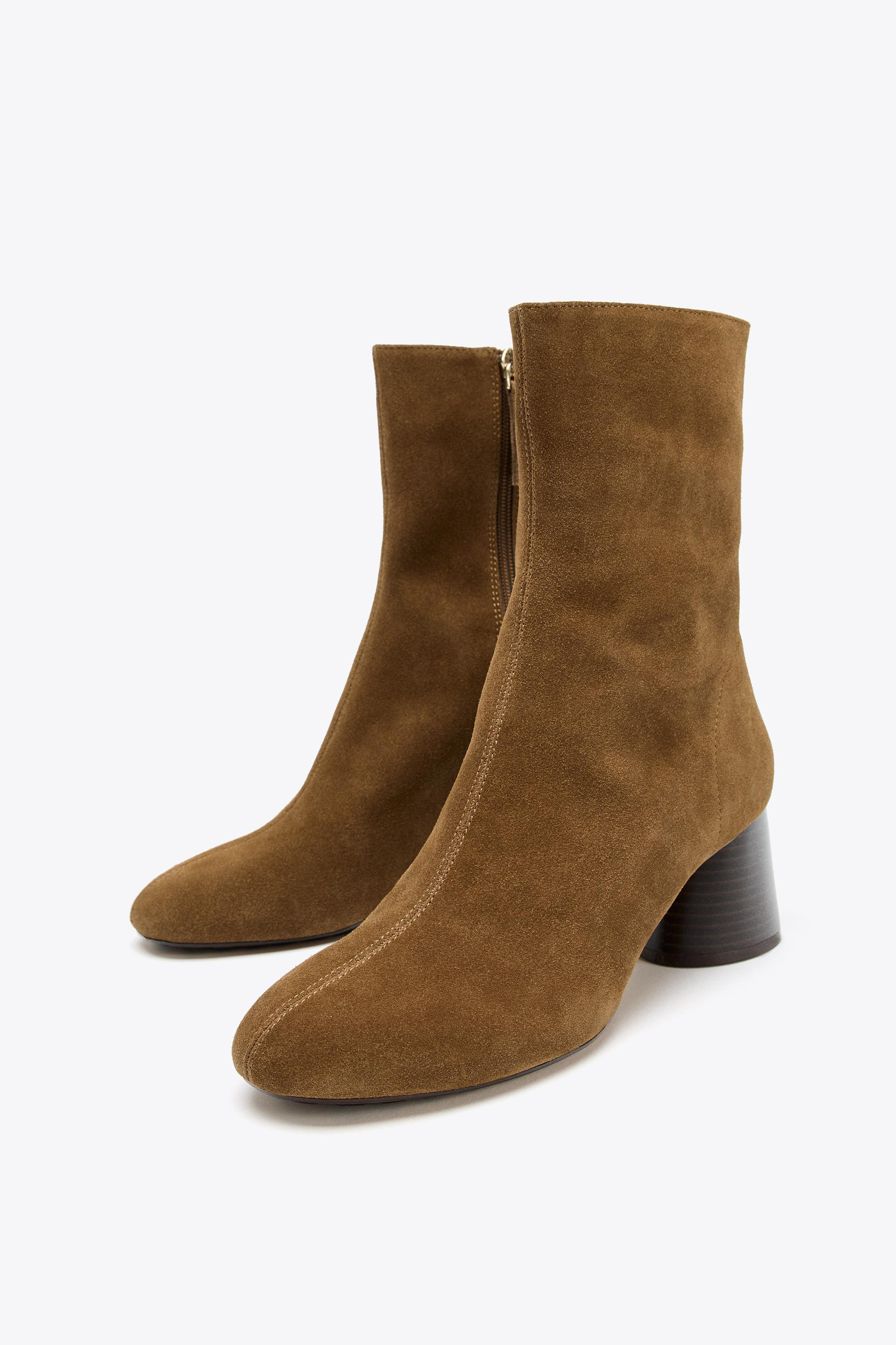 STIEFELETTE AUS VELOURSLEDER MIT WEITEM ABSATZ | Zara DE