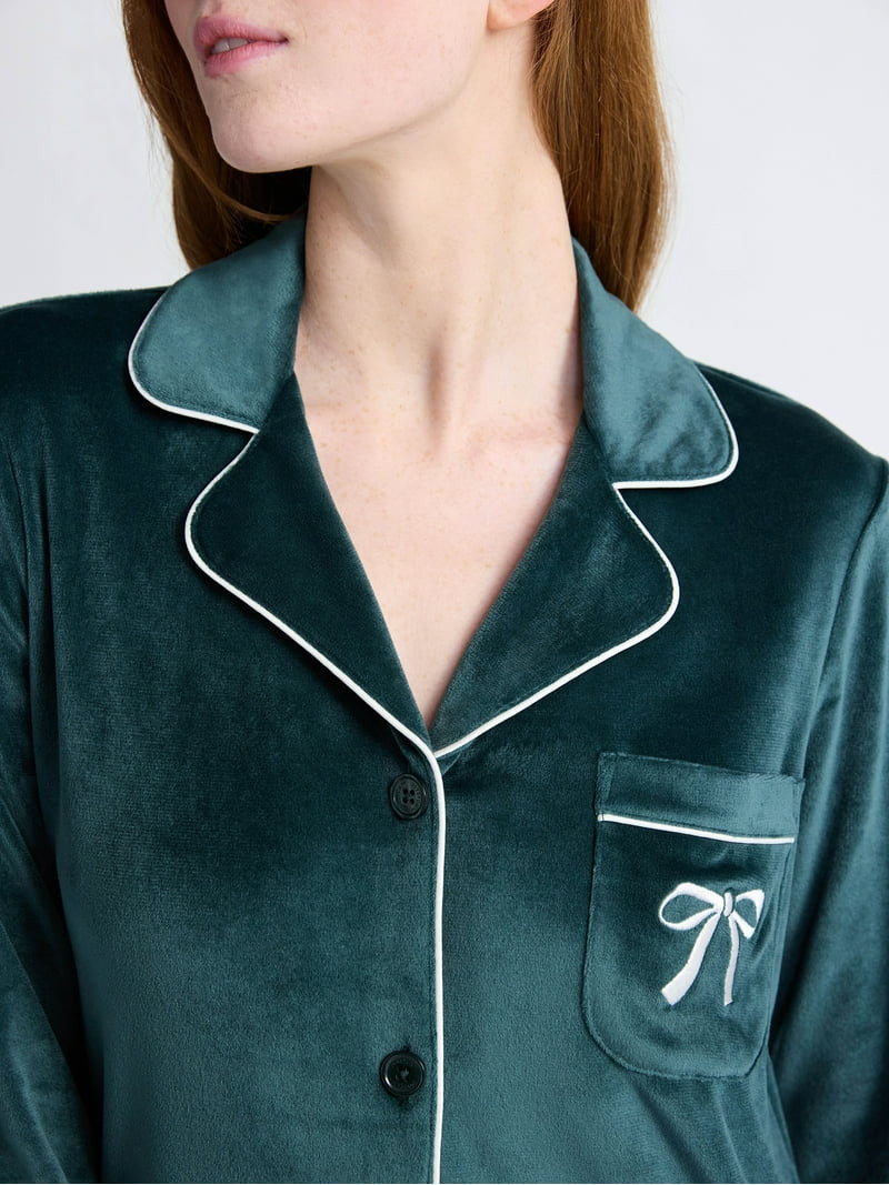 Joyspun Women’s Stretch Velour Notch Collar Long Sleeve Pajama Set, Sizes XS to 4X | Walmart (US)