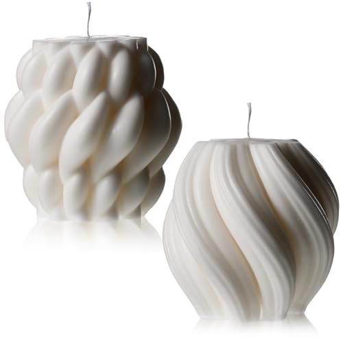Threlaco 2 Pcs Knot Ball and Swirl Pillar Candles Large Handmade Scented Soy Wax Bubble Aesthetic Candle for Housewarming Gift Room Shelf Decor | Amazon (US)