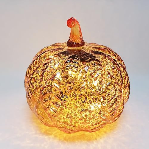 Mercury Glass Pumpkin Light with Timer, with 10 Fairy Lights Inside, Battery Operated Led Pumpkin Lamp, Ideal for Halloween Fall Decoration, Thanksgiving Rustic Decor, Xmas Décor (Gold) | Amazon (US)