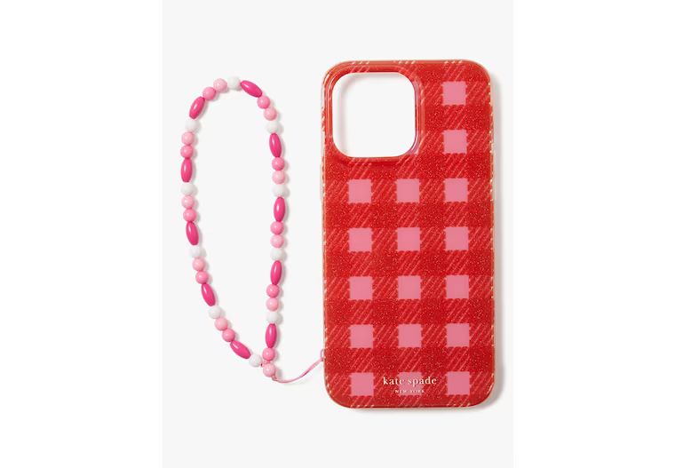 Sam Icon Glitter Gingham iPhone 14 Pro Max Wristlet Case | Kate Spade (US)