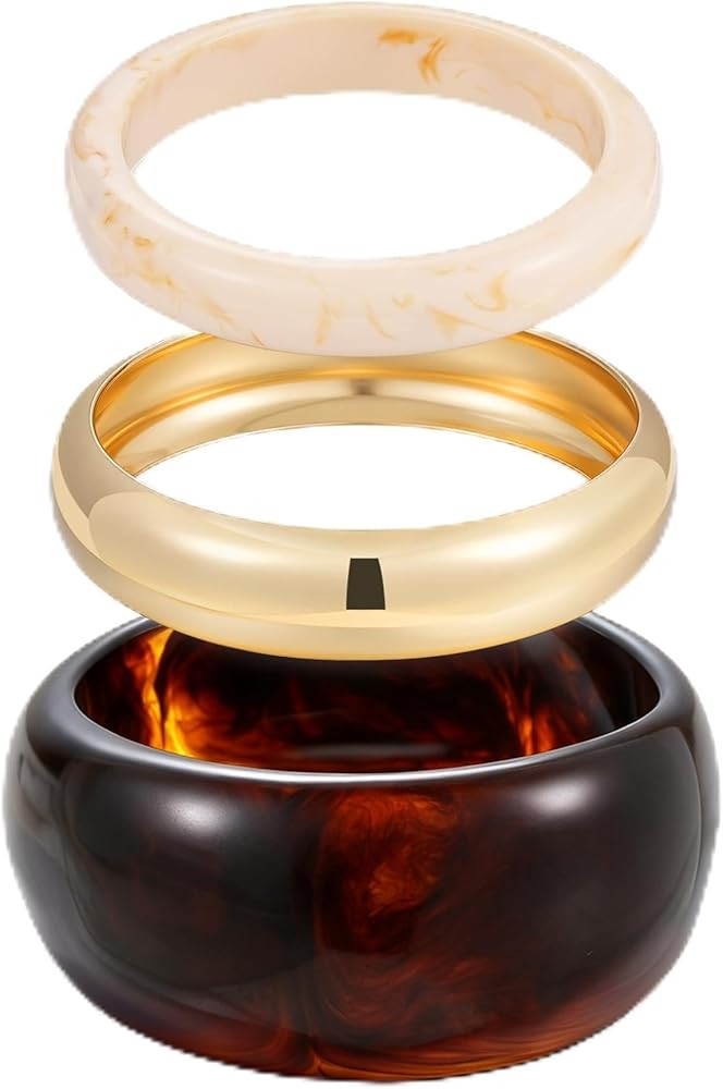 FAXHION Chunky Resin Acrylic Bangle Bracelets for Women, Colorful Wide Geometric Bangles Set, Sta... | Amazon (US)