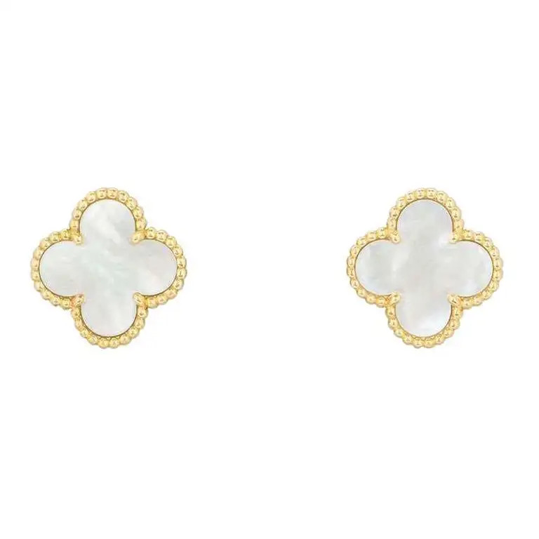 Van Cleef & Arpels Yellow Gold Mother of Pearl Vintage Alhambra Earrings VCARA44 | 1stDibs