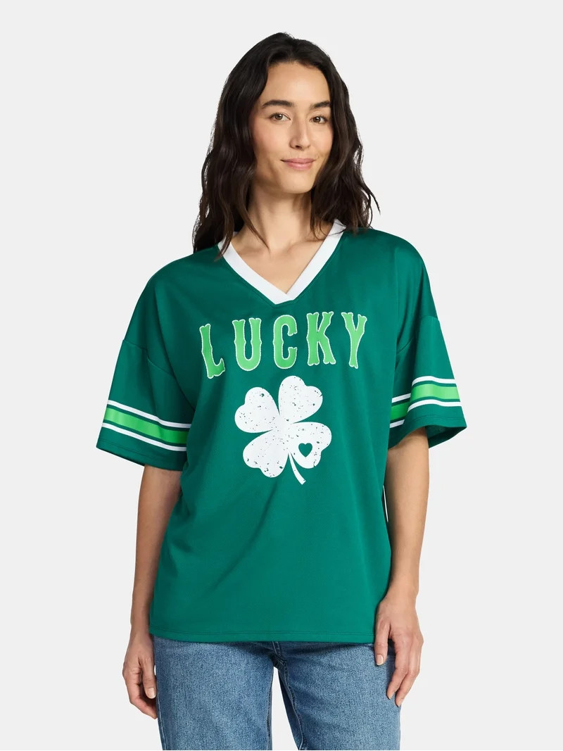 Saint Patrick's Day Women's Lucky Jersey with Short Sleeves from Holiday Time, Sizes XXS-XXL | Walmart (US)