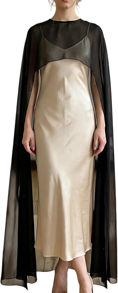 Women Chiffon Cape Poncho Sheer Mesh Long Shawl Wrap High-Low Capelet Bridal Wedding Evening Dres... | Amazon (US)