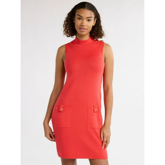 Free Assembly Women’s Button Shoulder Sleeveless Sweater Dress, Sizes XS-3XL | Walmart (US)