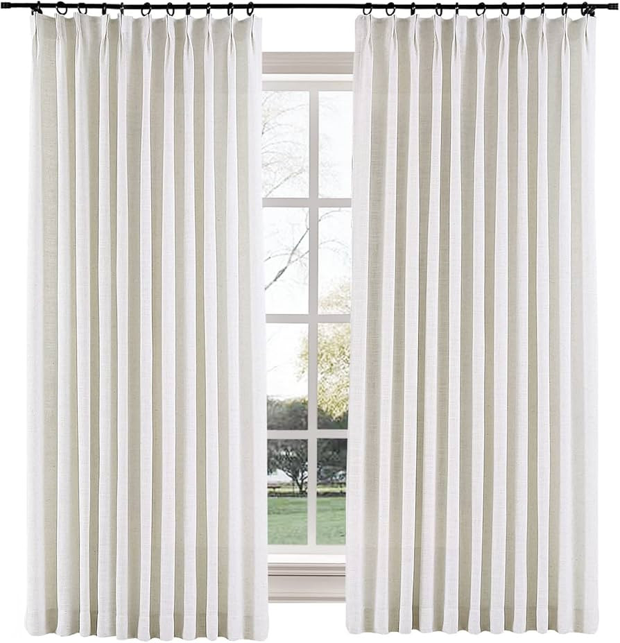 lustrowin Pinch Pleated Blackout Drapes 72 W×102 L Faux Linen Thermal Insulated Window Curtains ... | Amazon (US)