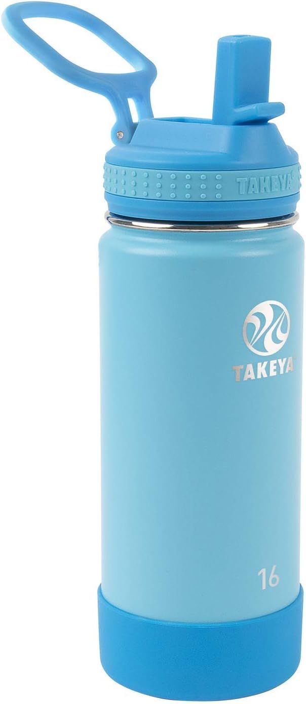 Takeya Actives Kids Insulated Stainless Steel Water Bottle with Straw Lid, 16 Ounce, Sail Blue/At... | Amazon (US)