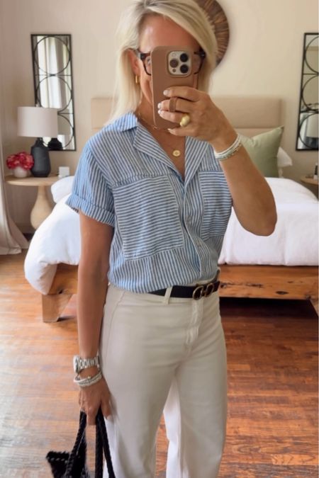 Love LOVE this button up from target. I own in white as well! Easy to tuck as it isn’t too long. Almost a linen feel to it 

#LTKstyletip #LTKover40 #LTKtravel