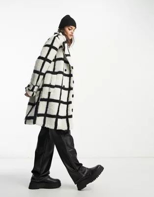 Violet Romance oversized borg coat in grid print | ASOS (Global)