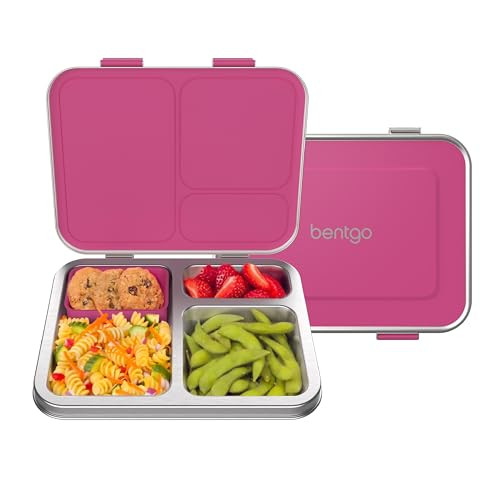 Bentgo Kids Stainless Steel Leak-Resistant Lunch Box - 3-Compartments with Bonus Silicone Container, Durable, Eco-Friendly, Dishwasher Safe, BPA-Free, Ideal for School, Ages 3+ (Fuchsia) | Amazon (US)