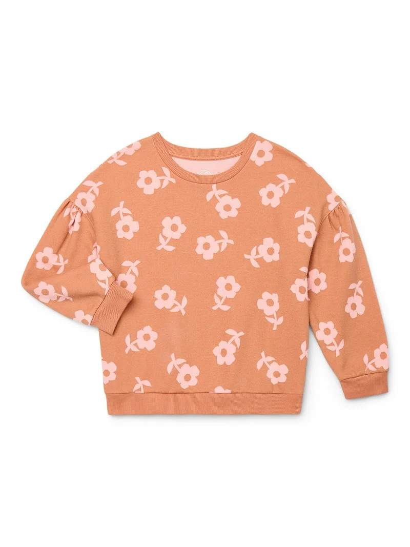 Wonder Nation Little Girls Puff Sleeve Sweatshirt, Sizes 4-10 | Walmart (US)