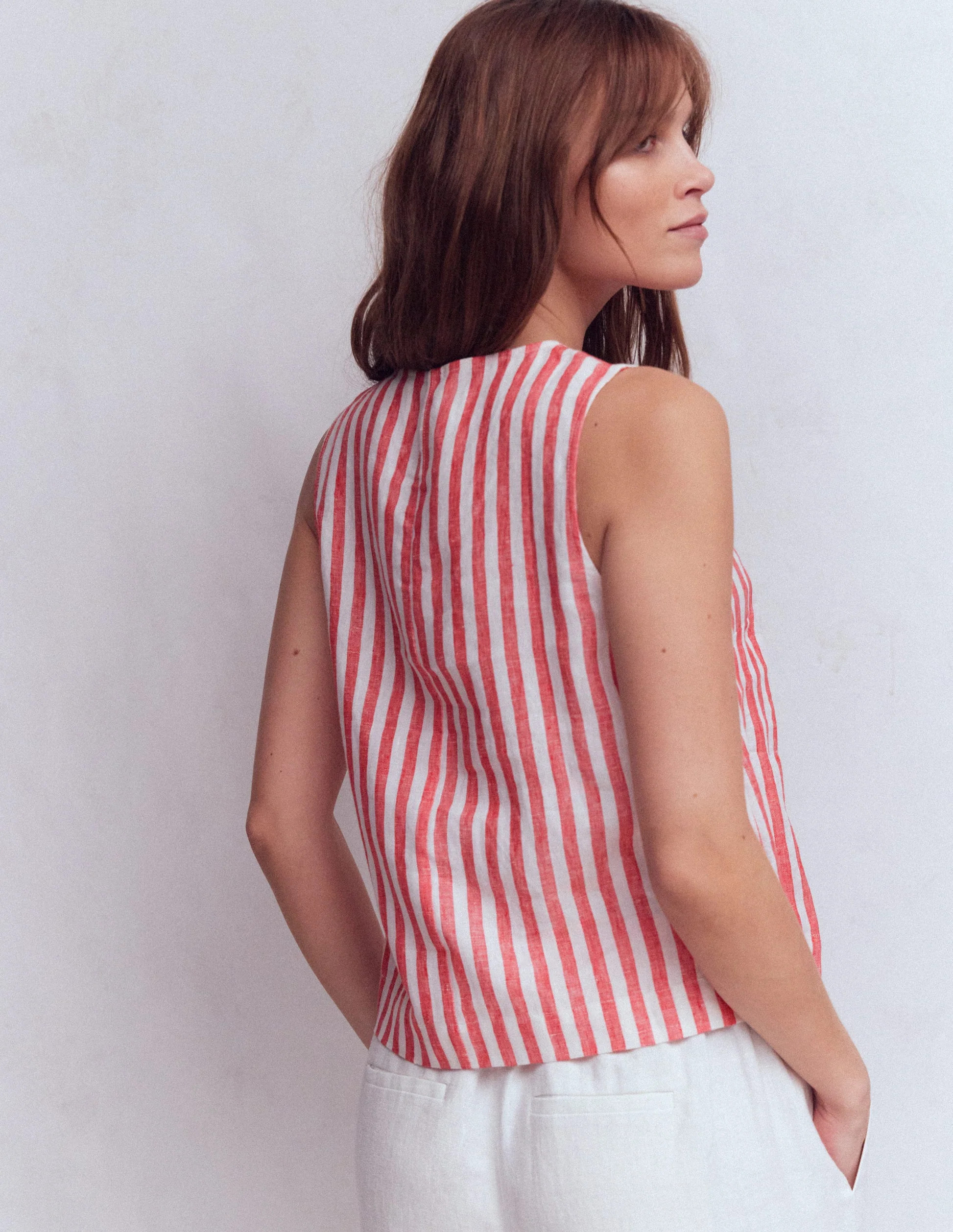 Sofia Linen Top-Bright Cherry Stripe | Boden (US)