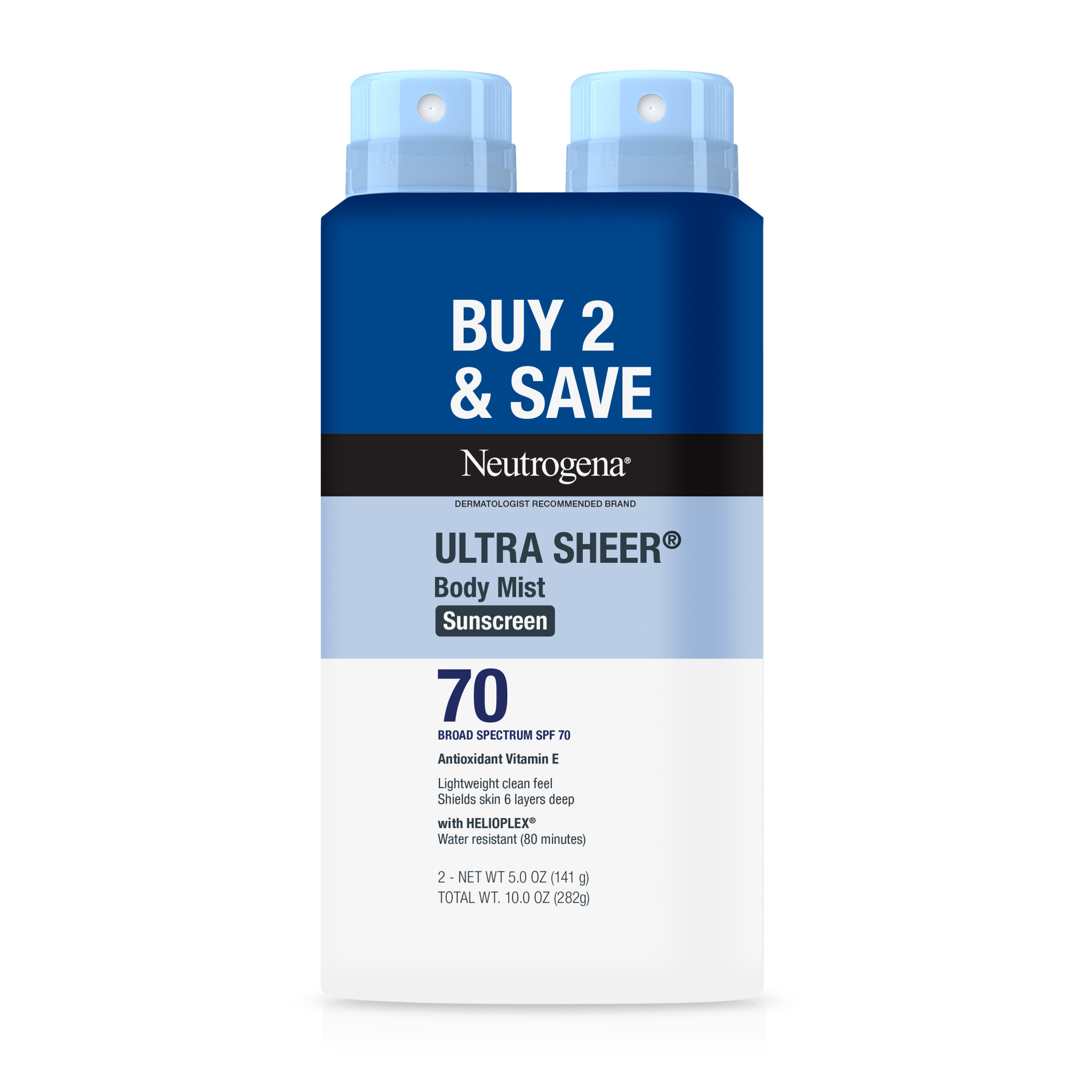 Neutrogena Ultra Sheer Sunscreen Spray, Lightweight, SPF 70, 2 x 5 oz | Walmart (US)