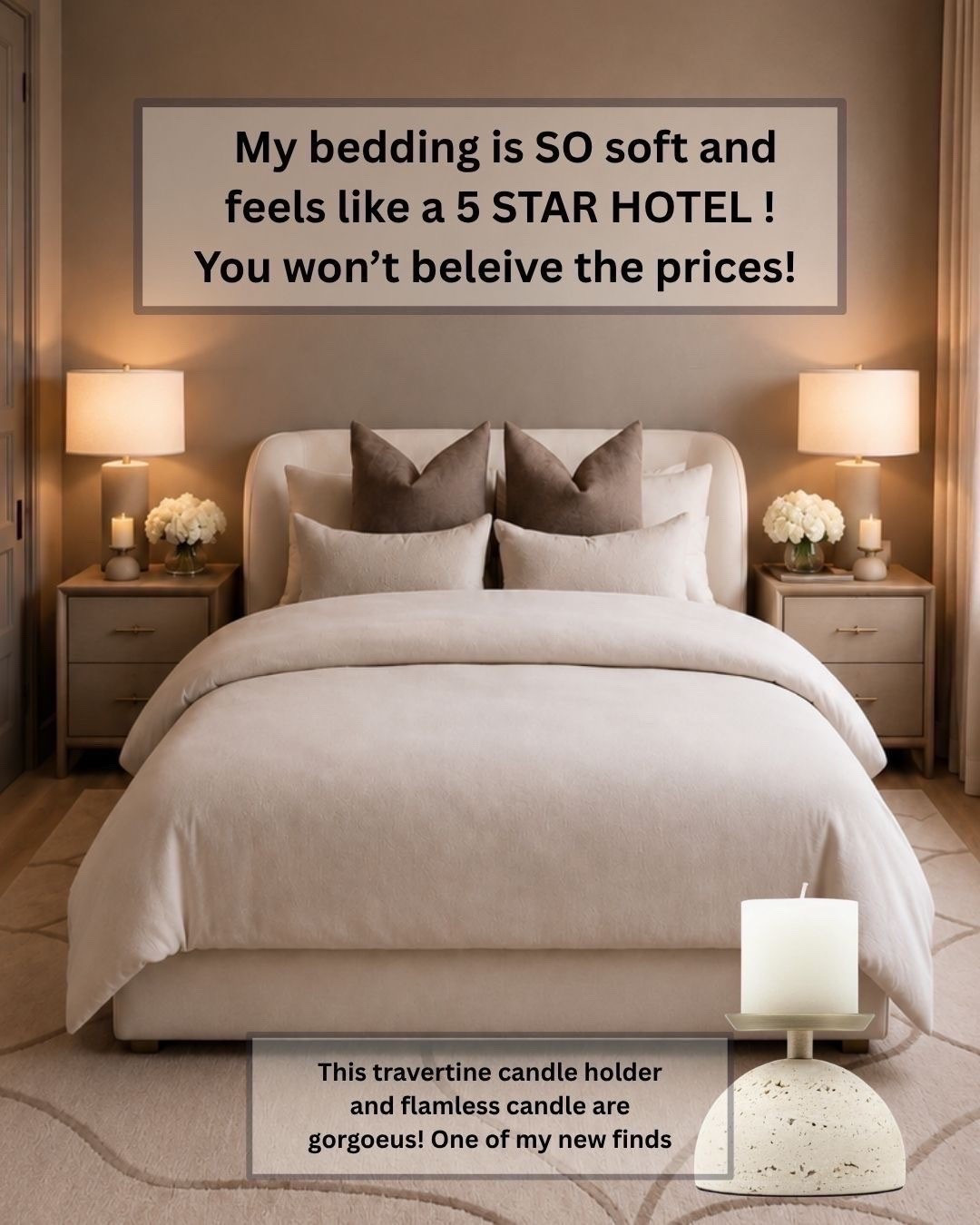 My bedding is so soft and feels like a five star hotel! You won’t believe the prices!🤩

This travertine candle holder and flames candle are gorgeous one of my new finds 😍

Summerthompsonstyles

#LTKU #LTKHome #LTKgrwm