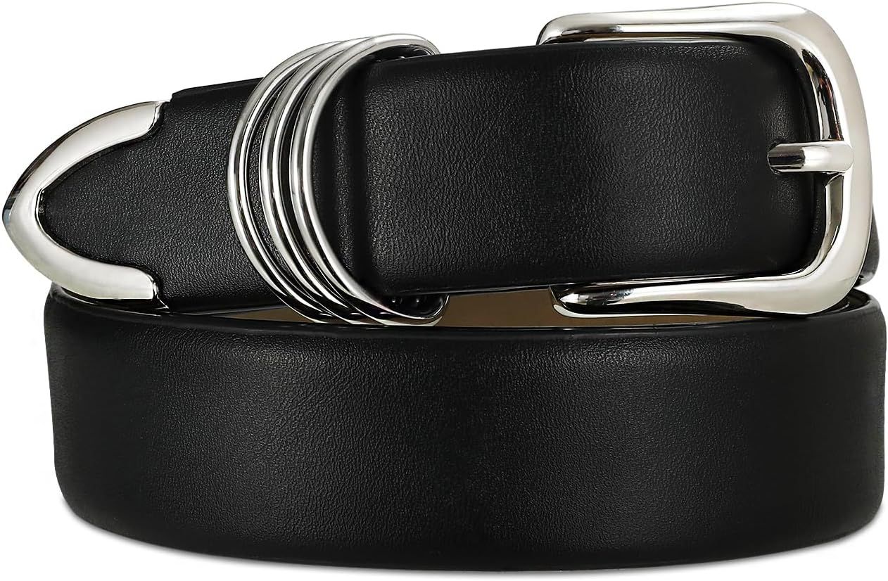 Women's Leather Belts for Jeans Dresses, Black Leather Waist Belt Fashion Ladies Belts with Gold ... | Amazon (US)