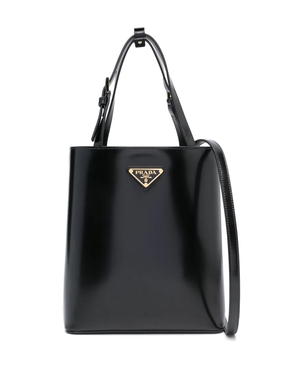 Prada triangle logo-plaque bucket bag - Black | Farfetch Global