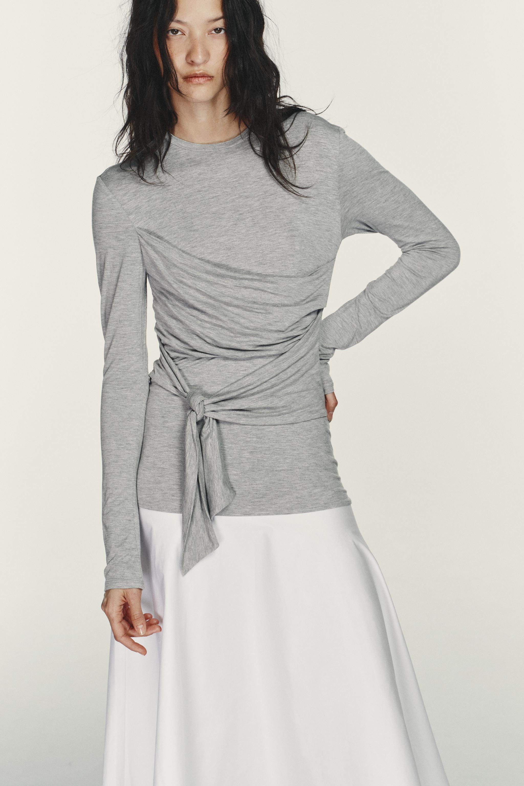 COMBINATION TIE-DETAIL MIDI DRESS | Zara US
