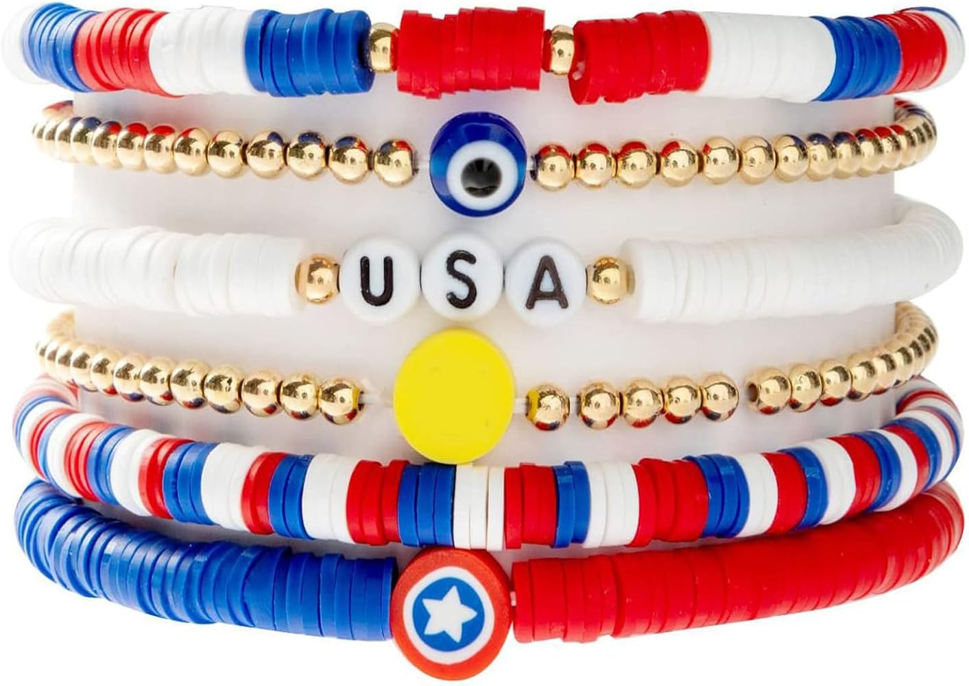 FUNOJOY Surfer Beaded Bracelets Colorful Clay Beads Bracelet Set Stackable Stretch Bracelets Frie... | Amazon (US)