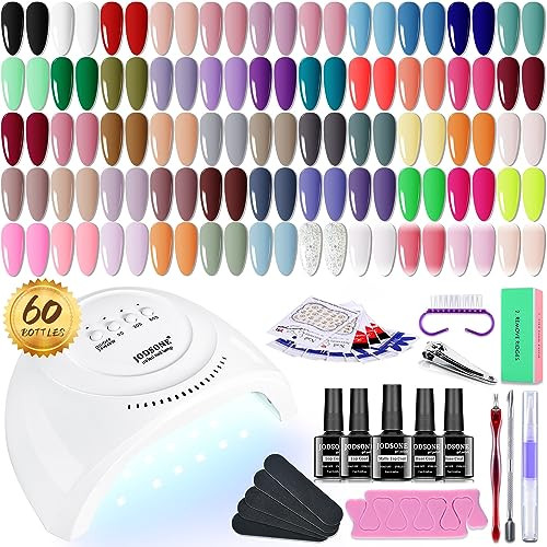 JODSONE Gel Nail Polish Kit 60 PCS with U V Light Soak off Base Top Coat Gel Polish 55 Shine Colo... | Amazon (US)