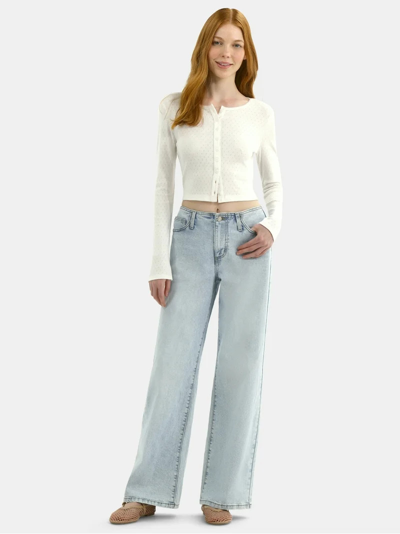 No Boundaries Mid-Rise Baggy Wide Leg Jeans, 31.5'' Inseam, Women's | Walmart (US)